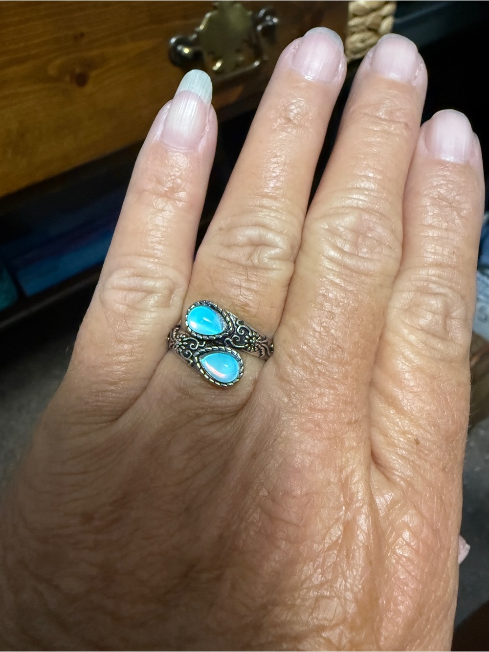 Sterling-Style Double Teardrop Turquoise Ring - Women Jewelry